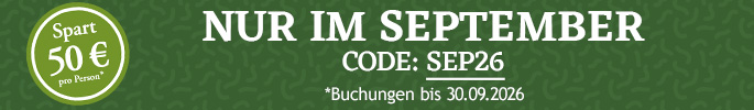 Nur im September. Spart 50 € pro Person. Code: SEP26