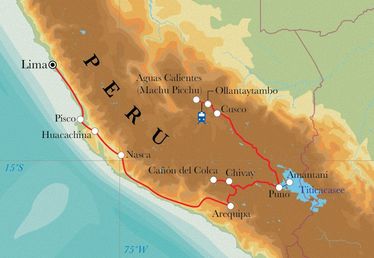 Route Rundreise Peru, 21 Tage Route Rundreise Peru, 21 Tage
