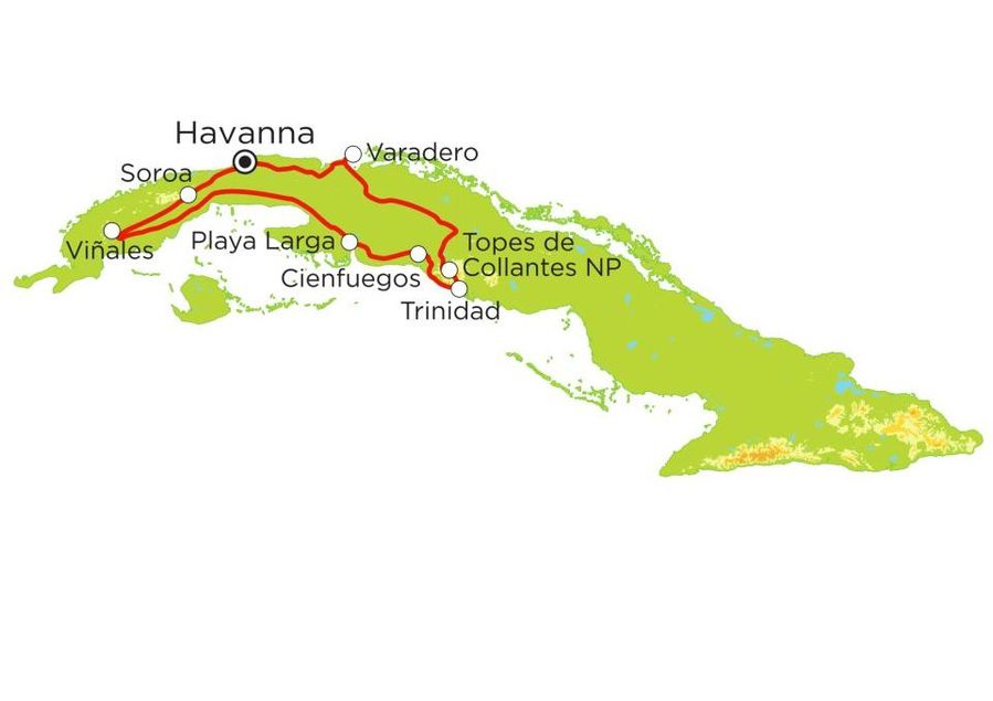 Routekaart Familienreise Kuba, 20 Tage