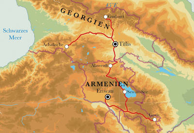 Routekaart Rundreise Armenien & Georgien, 15 Tage Routekaart Rundreise Armenien & Georgien, 15 Tage