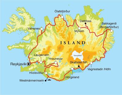 Routenverlauf Rundreise Island, 13 Tage Routenverlauf Rundreise Island, 13 Tage