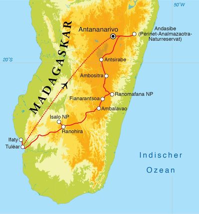 Routenverlauf Rundreise Madagaskar, 21 Tage Routenverlauf Rundreise Madagaskar, 21 Tage