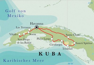 Routenverlauf Kuba, 17 Tage Fahrradreise Routenverlauf Kuba, 17 Tage Fahrradreise