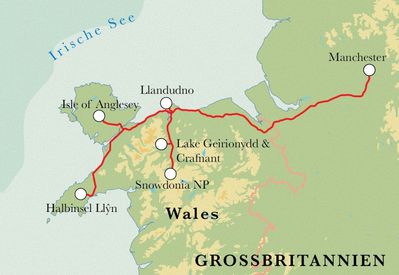 Routenverlauf Wales, 8 Tage Wanderreise Routenverlauf Wales, 8 Tage Wanderreise