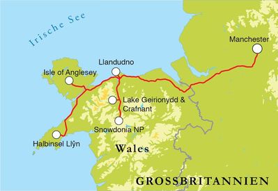 Routenverlauf Wanderreise Wales, 8 Tage Routenverlauf Wanderreise Wales, 8 Tage