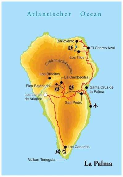 Routenverlauf Wanderreise La Palma, 8 Tage Routenverlauf Wanderreise La Palma, 8 Tage