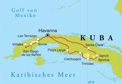 Routenverlauf Fahrradreise Kuba, 17 Tage Routenverlauf Fahrradreise Kuba, 17 Tage