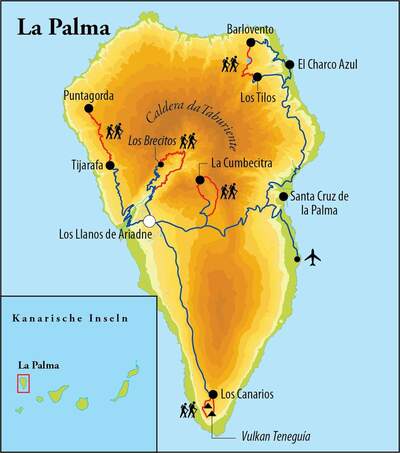 Routenverlauf Wanderreise La Palma, 8 Tage Routenverlauf Wanderreise La Palma, 8 Tage