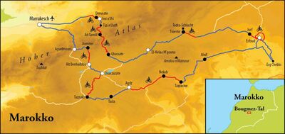 Routekaart Fahrradreise Marokko, 10 Tage