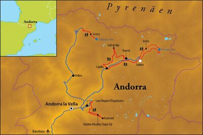 Routekaart Wanderreise Andorra, 8 Tage