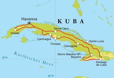 Routekaart Rundreise Kuba, 20 Tage Routekaart Rundreise Kuba, 20 Tage