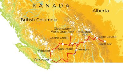 Routekaart Familienreise Kanada, 20 Tage