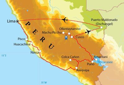 Routekaart Rundreise Peru & Amazonas, 24 Tage