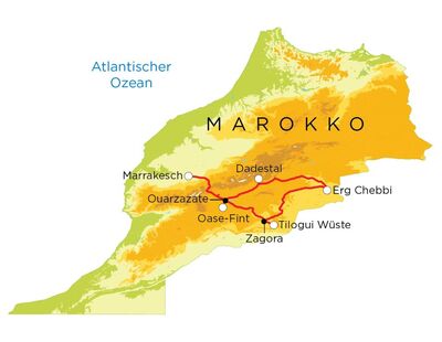Routekaart Familienreise Marokko, 8 Tage Routekaart Familienreise Marokko, 8 Tage