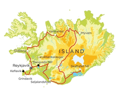 Routekaart Familienreise Island, 14 Tage Routekaart Familienreise Island, 14 Tage