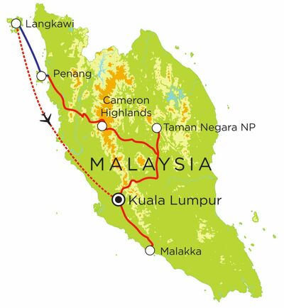 Routekaart Familienreise Malaysia, 20 Tage Routekaart Familienreise Malaysia, 20 Tage