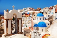 Santorini, Griechenland, Gebäude, blauer Himmel