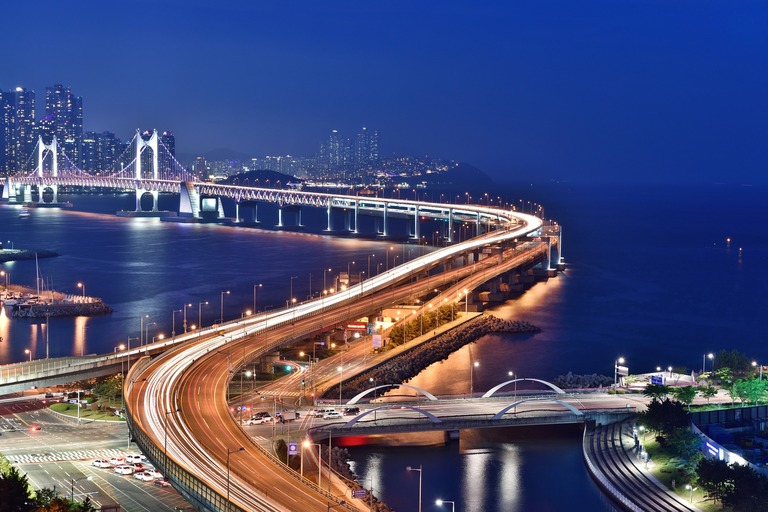 Busan by night Busan, Nacht, Meer, Brücke
